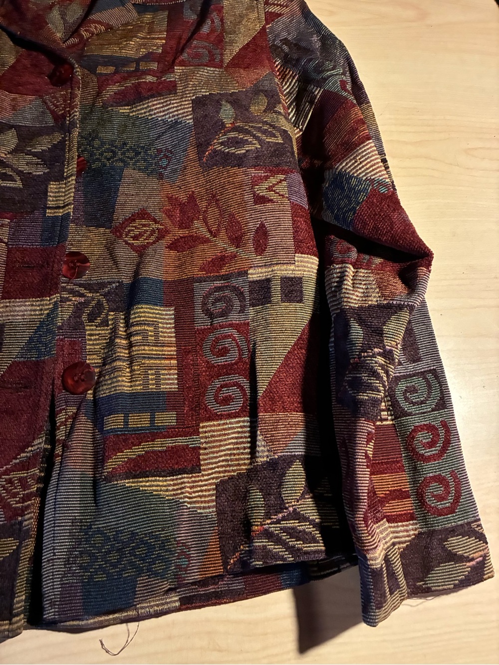 Dana Kay Multicolor Geometric Leaf Pattern Button Front Jacket - Picture 2 of 6